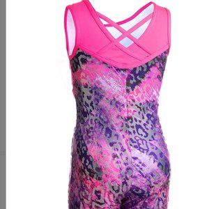 Capezio Metallic Pink and Purple Leopard Biketard